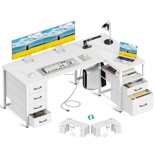 AODK パソコンデスク 引き出し6杯付き ゲーミングデスク コンセント付き l字デスク デスク 机...