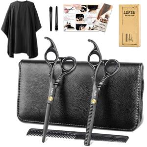 LOFEE 散髪 ヘアカット すきばさみ セット ハサミ シザー 左右 プロ 初心者 美容師 理容師 セルフカット カットはさみ ケース付 くし付き カットケープ付 ブラン｜4Speed Online Yahoo!店