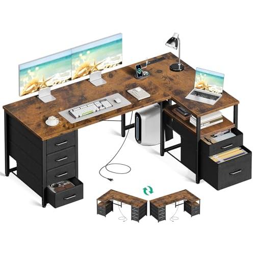 AODK パソコンデスク 引き出し6杯付き ゲーミングデスク コンセント付き l字デスク デスク 机...