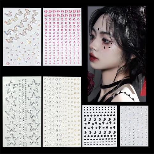 ラインストーン シール 6枚セット フェースステッカー 3D 貼り付け可能 ダイヤモンド デコパーツ...