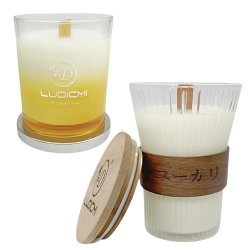 アロマキャンドル ギフトセット 花の香り＆木の香り 三層ブレンド 木製ダブル芯＆パチパチ音 植物性ソ...