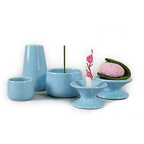 [セット品] ペット仏具5点セット (陶器、水入れ、花立、供物台、香炉、ろうそく立て) ミニ 国産 ...