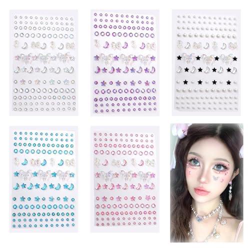 YANHUILAY ラインストーン シール 5枚セット 顔 シール フェースステッカー デコシール ...