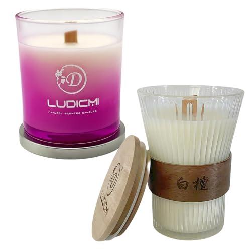 アロマキャンドル ギフトセット 花の香り＆木の香り 三層ブレンド 木製ダブル芯＆パチパチ音 植物性ソ...