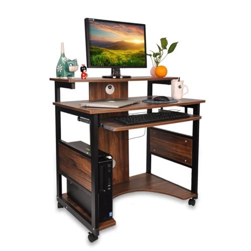 DEWEL デスク パソコンデスク pcデスク 幅80 収納つきデスク ワークデスク キャスター デ...