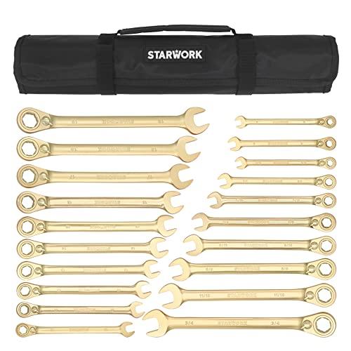 20本組 STARWORK 金色ラチェットレンチ 両用ヘッド ノンスリップギア XL ラチェットレン...