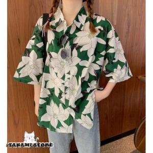 アロハシャツ トップス レディース 半袖 花柄...の詳細画像1