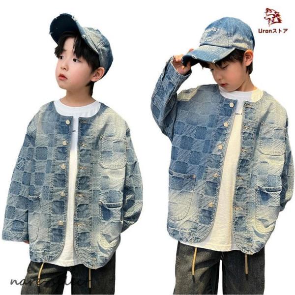 子供ジャケット デニム チェック柄 長袖 おしゃれ 春 秋 単品 キッズダンス ベースボールシャツ ...