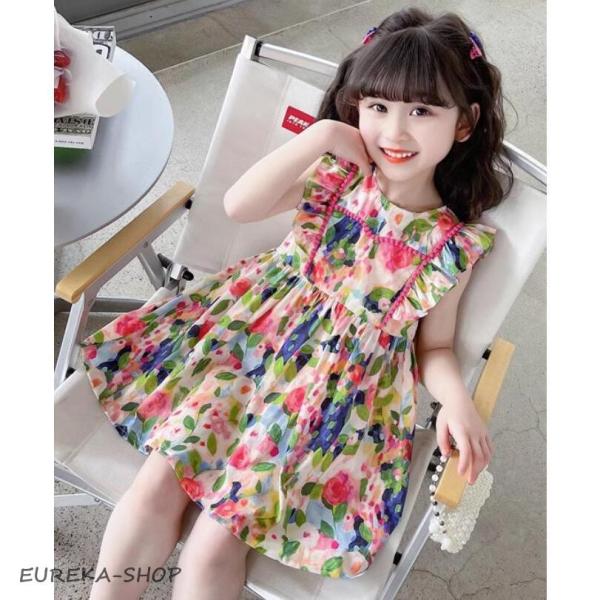 子供服 ワンピース 花柄 夏 女の子 キッズワンピース 薄手 花柄ワンピース チュニック 子供ドレス...