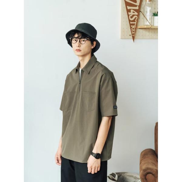 ワークシャツ メンズ ゆったり オーバーシャツ シャツ 半袖 アメカジ 2ポケット シンプル ベーシ...