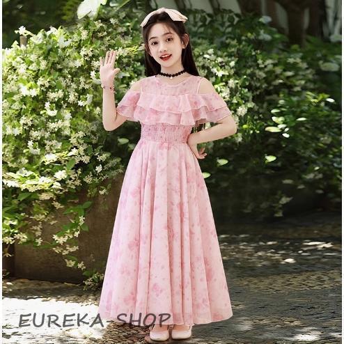子供服 花柄 ワンピース ボヘミアン ロング 女の子シフォン 半袖 オフショルダー サンドレス リゾ...