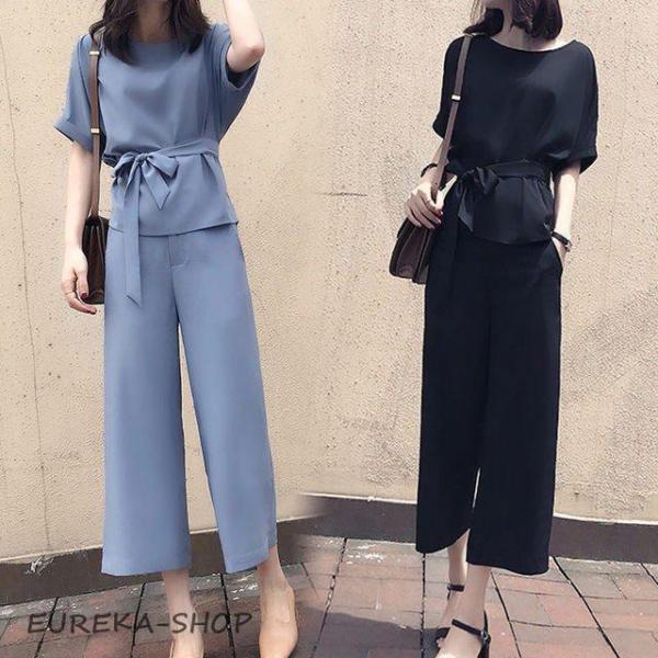 30代 40代 50代 セットアップ ワイドパンツ ブラウス 七分袖 夏 レデイエロース パンツスー...