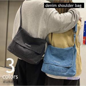 ショルダーバッグ デニムバッグ フラップbag レディース メンズ 鞄 斜め掛け 肩掛け ロゴ 英字 長さ調節可 ユニセックス A4サイズ たっぷり収