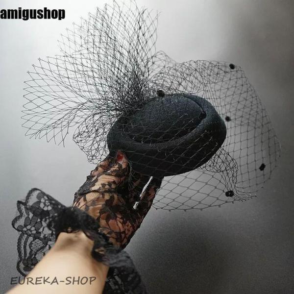 トーク帽 カクテル帽 ブラック オフホワイト トークハット ベール付き ウェディングヘッドドレス 髪...