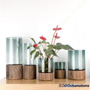 花瓶 大 フラワーベース ガラス 木製 北欧 透...の商品画像