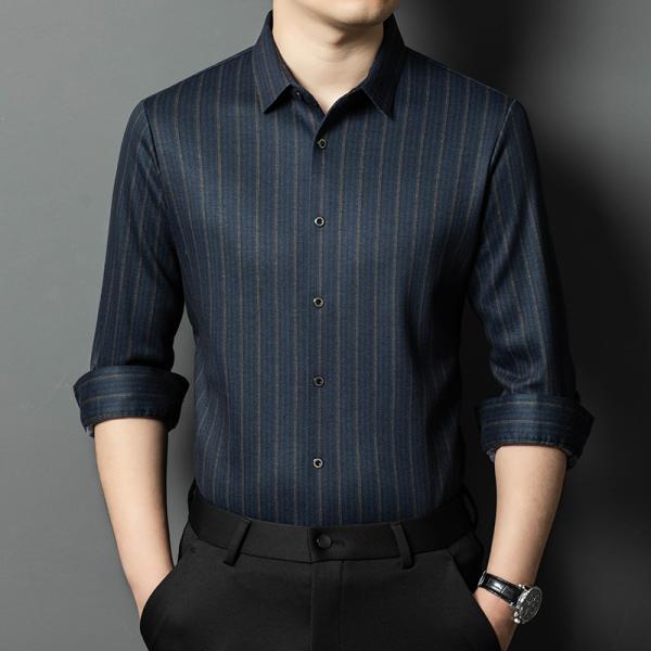 ワイシャツ メンズ 長袖 開襟 ボタンダウン ストライプ柄 ビジネス 大きいサイズ カジュアル ゆっ...