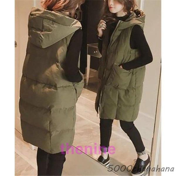 ダウンベスト　レディース　ロングベスト　防寒ベスト　ダウンベスト ダウン フェイクダウンフードロング...