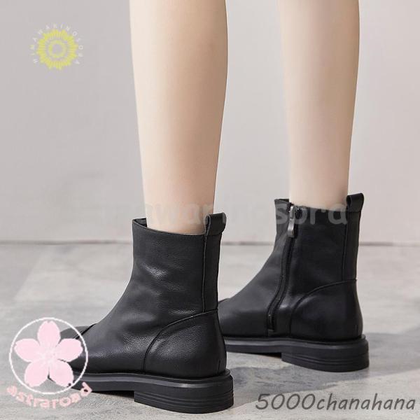 ブーツ ショートブーツ ブーティ レディース 秋冬 ローヒール サイドジップ 太ヒール 甲高 幅広 ...