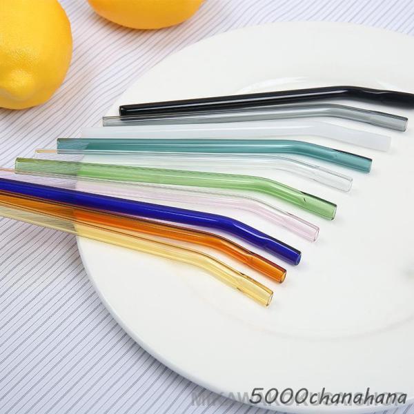 同色3本セット ストロー ガラス カーブ ベントストロー マイストロー 口を傷めない 平たい口 耐熱...