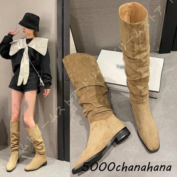 ジョッキーブーツ レディース ロングブーツ 太ヒール ウエスタン カジュアル 大人 ロング ブーツ ...