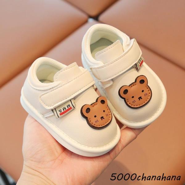 ベビーシューズ 笛付き靴 音の鳴る靴 子供 ベビー 上履き 音 動物 クマ柄 子ども 音が鳴る靴 赤...