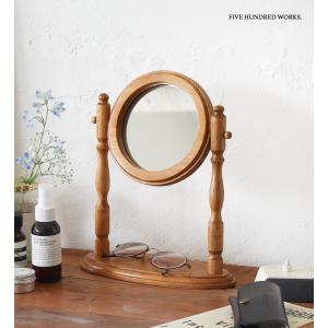 卓上ミラー 丸型 天然木 角度調整 スタンドミラー 鏡 化粧鏡 テーブル