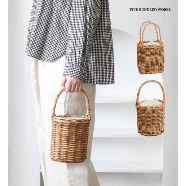 かごバッグ ミニバッグ ハンドバッグ バスケット 藤 皮付きラタン 持ち手付き 巾着 かご編み かわ...