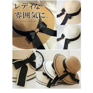 バックリボン 麦わら帽子 子供用 大人用 キッ...の詳細画像3