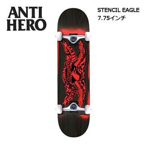 アンタイヒーロー ANTI HERO 7.75インチ スケートボード コンプリートデッキ スケボー 板 アンチヒーロー STENCIL EAGLE MD Black Stain/White Wheel｜54tide