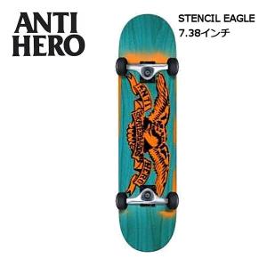 アンタイヒーロー ANTI HERO 7.38インチ スケートボード キッズ コンプリートデッキ スケボー 板 アンチヒーロー STENCIL EAGLE MINI Blue Stain/Black Wheel｜54tide