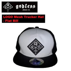 ゴッドレス godless SKATEBOARD LOGO Mesh Trucker Hat - Flat Bill メッシュキャップ 帽子 スナップバック スケボー ストリート  54TIDE 54PARK｜