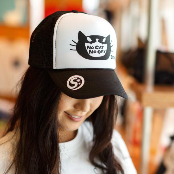 猫 おもしろ かわいい メッシュキャップ NO CAT NO CRY ブラック ネコ ねこ 猫柄 雑...