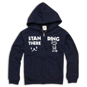 猫 おもしろ かわいい パーカー メンズ レディース STANDING THERE - ネイビー ネコ ねこ 猫柄 雑貨 SCOPY スコーピー