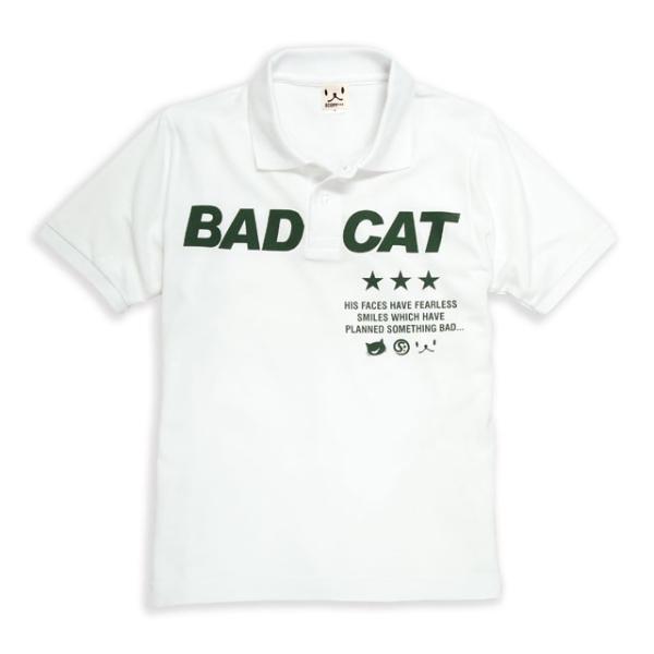 猫 おもしろ かわいい ポロシャツ メンズ レディース 半袖 BAD CAT - ホワイト ネコ ね...