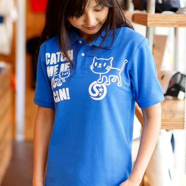 猫 おもしろ かわいい ポロシャツ メンズ レディース 半袖 GOTCHA - ロイヤルブルー ネコ...