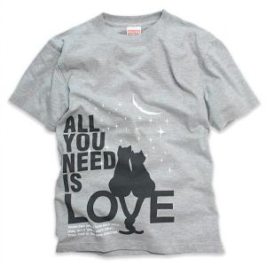 猫 Tシャツ 半袖 ALL YOU NEED IS LOVE グレー おもしろ ネコ ねこ 猫柄 雑貨 爆買 SCOPY スコーピー