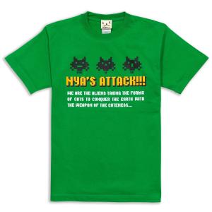 猫 おもしろ かわいい Tシャツ メンズ レディース 半袖 NYA'S ATTACK - グリーン ネコ ねこ 猫柄 雑貨 - メール便 - SCOPY スコーピー｜55scopy