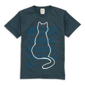 猫 おもしろ かわいい Tシャツ メンズ レディース 半袖 MY LIFE - デニム ネコ ねこ 猫柄 雑貨 - メール便 - SCOPY スコーピー