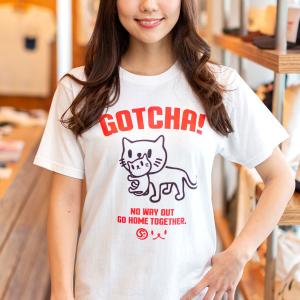猫 おもしろ かわいい Tシャツ メンズ レディース 半袖 GOTCHA - ホワイト ネコ ねこ 猫柄 雑貨 - メール便 - SCOPY スコーピー