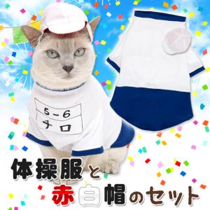 ゴロにゃんオリジナル猫服 体操服と赤白帽のセット ネイビー