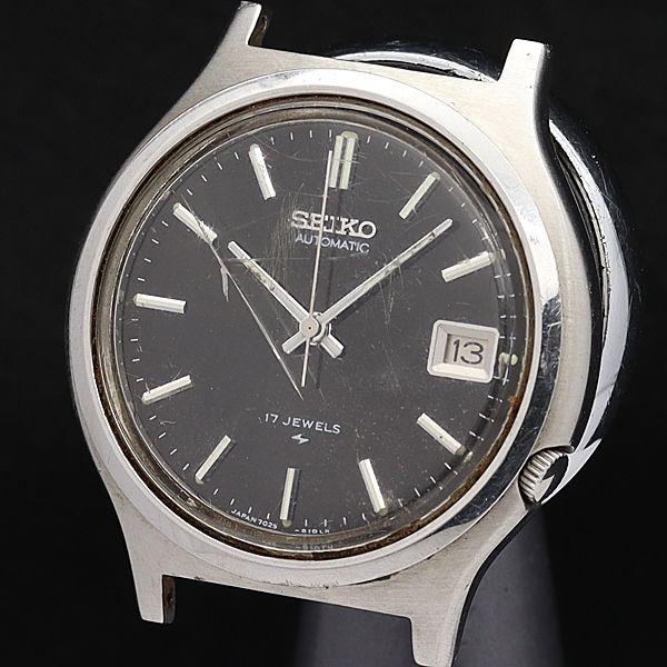 セイコー AT/自動巻 7025-8110 オートマチック デイト 17石 ラウンド 黒文字盤 メン...