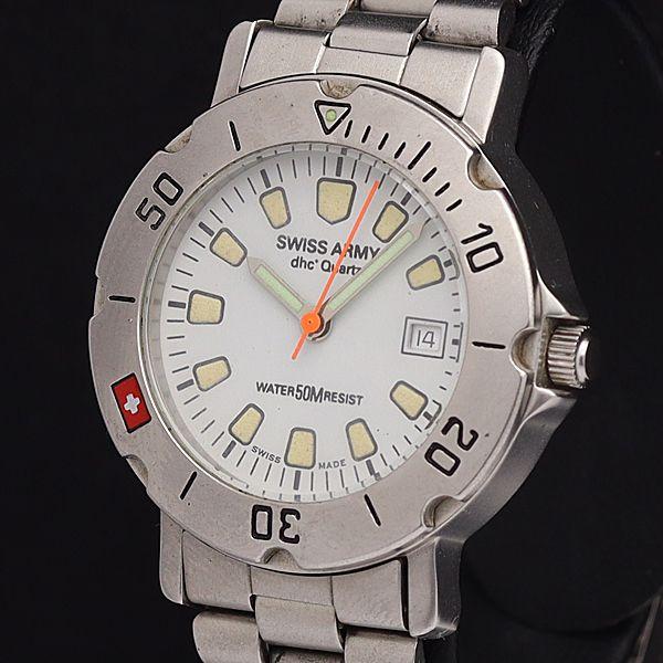 稼働 良品 スイスアーミー QZ 白文字盤 デイト 50M ラウンド レディース腕時計 KYM