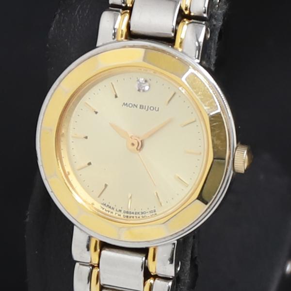 QZ 石付 MON BIJOU オリエント D852K3-00 ゴールド文字盤 レディース腕時計 2...