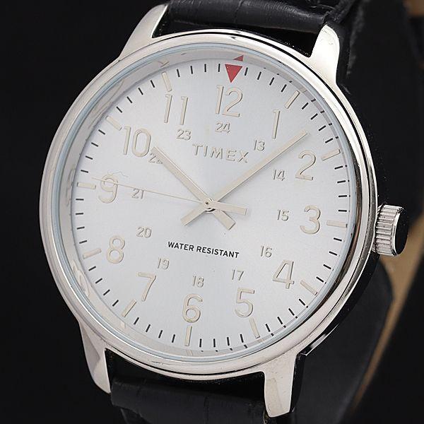 稼働 良品 タイメックス QZ WR30 シルバー文字盤 ラウンド メンズ腕時計 IKE