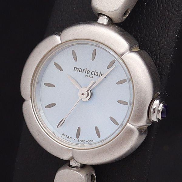 稼働 良品 マリクレール QZ RP0K-R0 水色文字盤 ラウンド レディース腕時計 YUM 25...