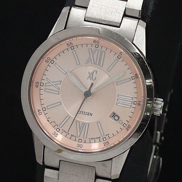 稼働 良品 シチズン QZ 9613-T002391 クロスシー デイト ピンク文字盤 レディース腕...