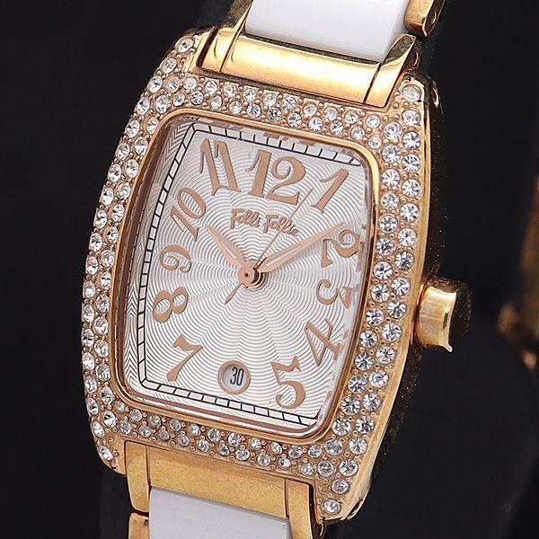 良品 フォリフォリ QZ WF5R135BD シルバー文字盤 デイト 石付 レディース腕時計 NKG...