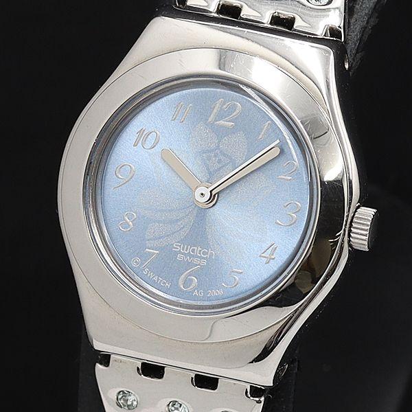 稼動 スウォッチ アイロニー QZ 花柄 ブルー文字盤 レディース腕時計 DOI