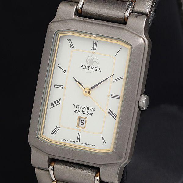 稼動 シチズン アテッサ 4610-E61029 チタン QZ アイボリー文字盤 デイト レディース...