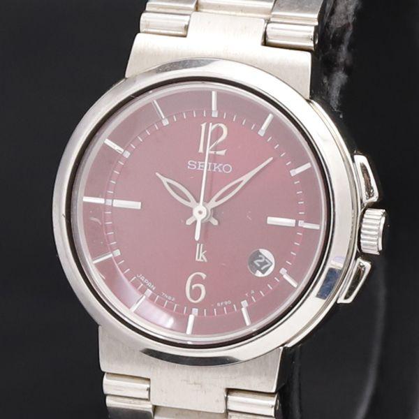 稼動 QZ 良品 保/箱/コマ3付 セイコー ルキア 7N82-6E00 赤文字盤 デイト レディー...